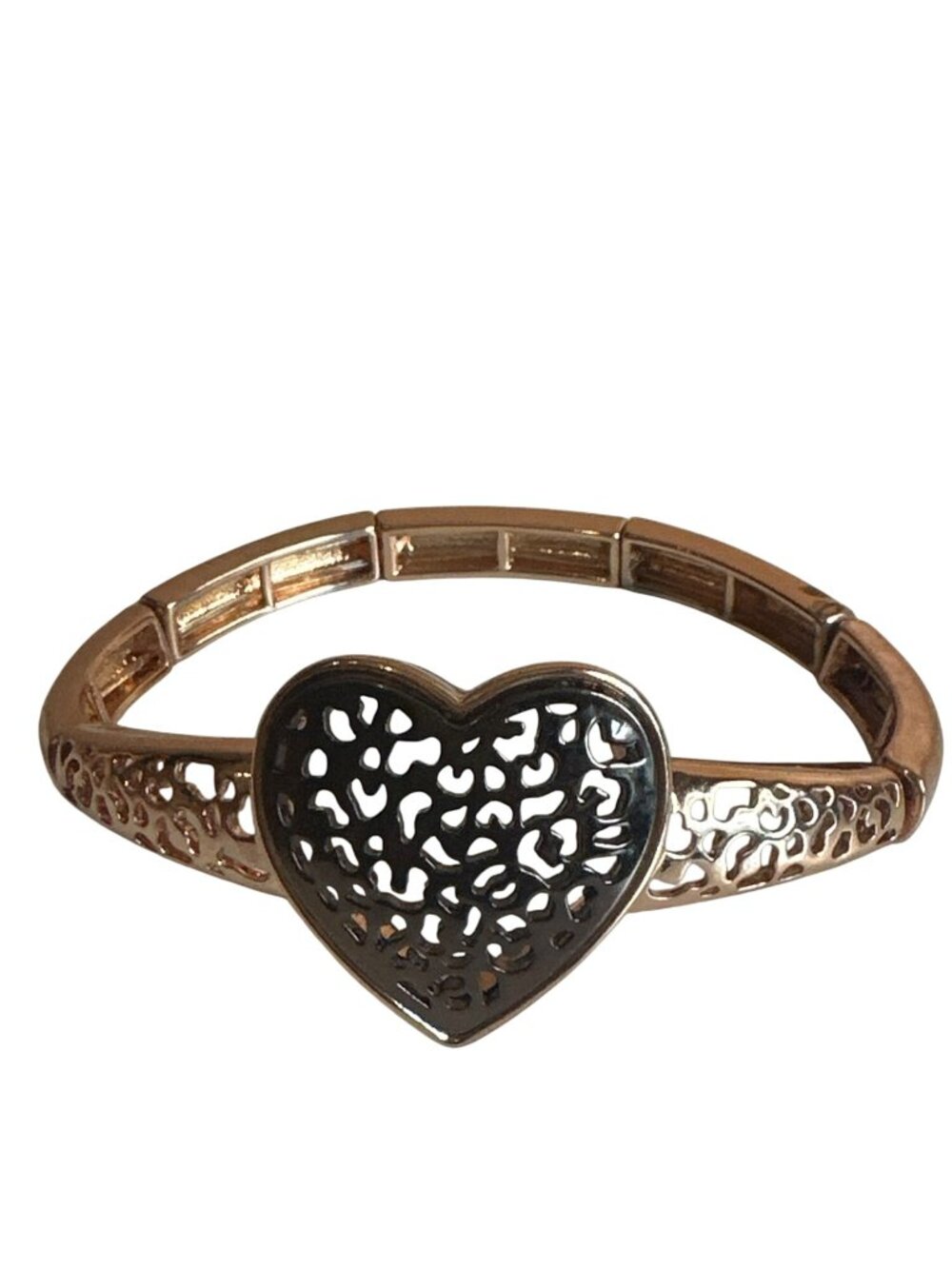 Stretch Bracelet Gold-Tone Heart-Shaped Cutout Romantic Gift Elegant Fashion